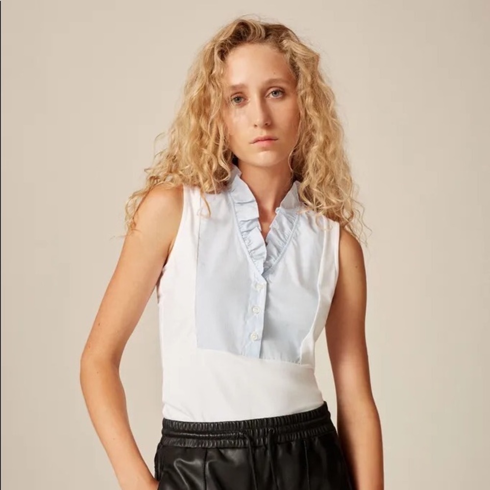 ME+EM Frill Collar Cardigan Layering Top Fresh White/Blue Size 10 US 14 UK